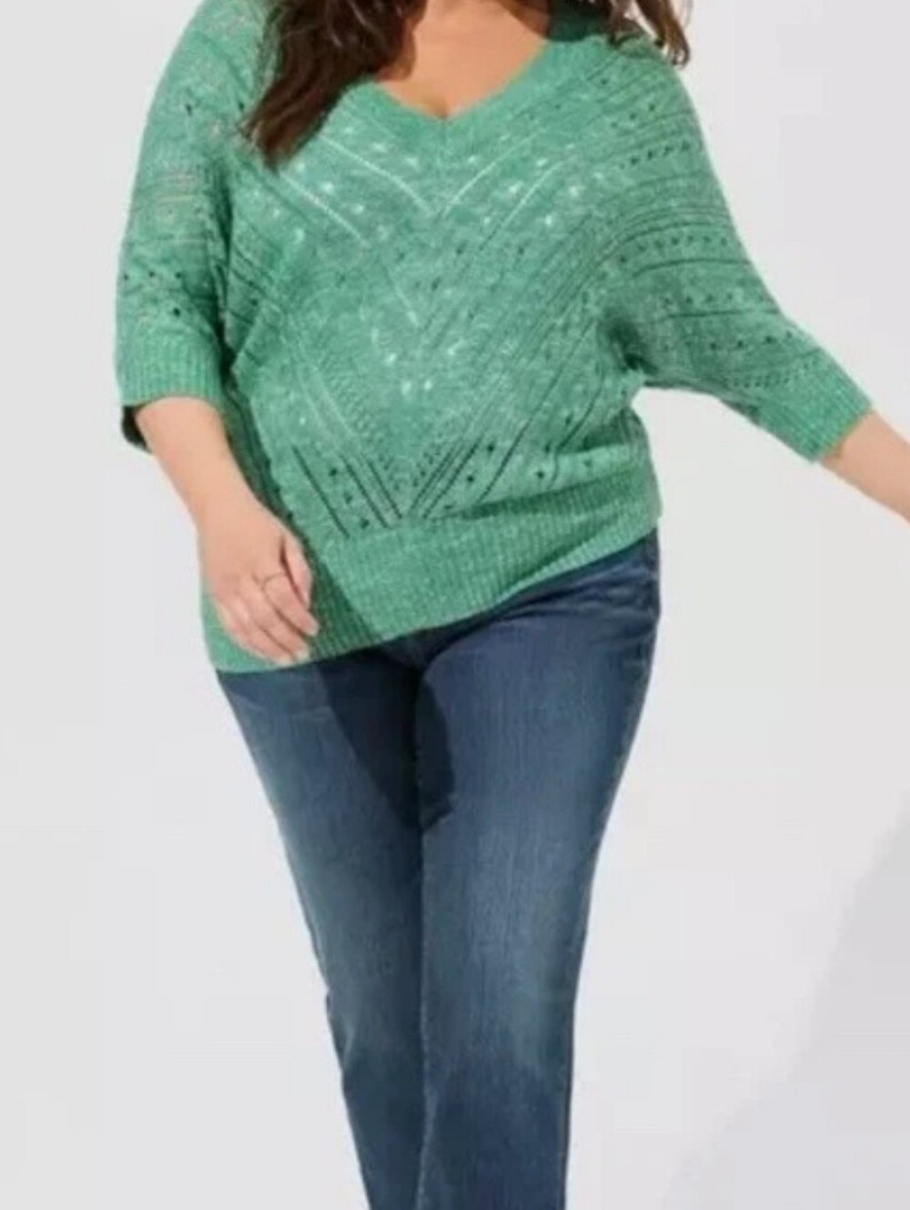 Torrid Green Pointelle Dolman Sweater Geen Crochet Knit Size 0X EUC